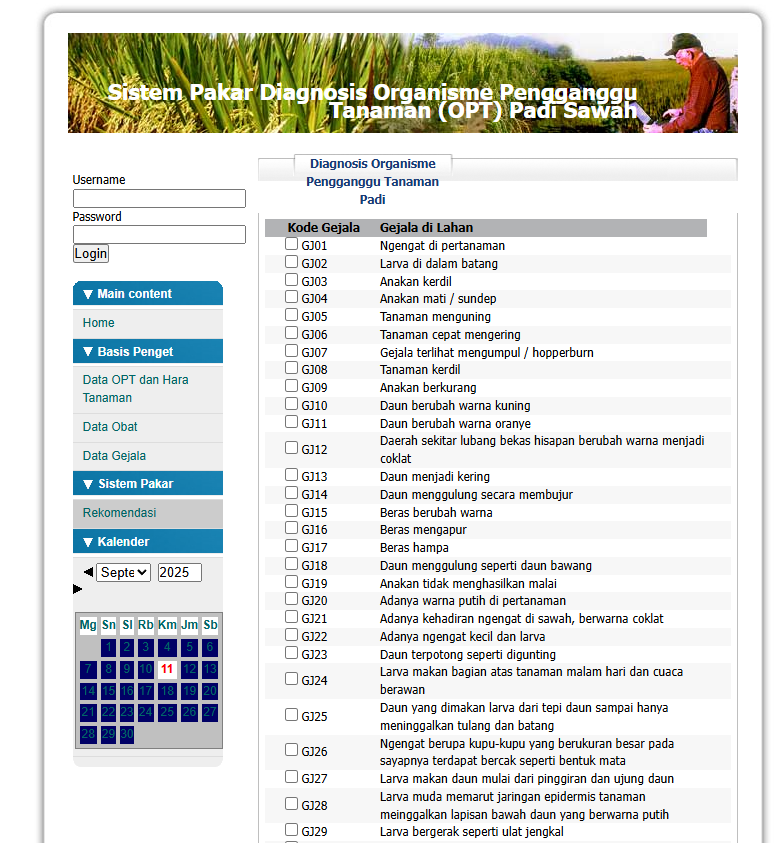 Sistem Pakar Diagnosis Organisme Pengganggu Tanaman (OPT) Padi Sawah